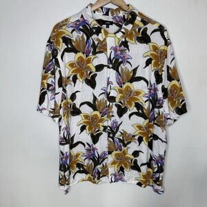 Express Tropical Linen Rayon Short Sleeve Button Up Shirt Resortwear Mens‎ XL